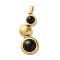 Natural Black Onyx(Dyed & Heated) Pendants, 304 Stainless Steel Flat Round Charms, Ion Plating(IP), Golden, 35.5x15x6~7mm, Hole: 5x3mm