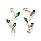 Brass Micro Pave Cubic Zirconia Links Connectors, Light Gold, Long-Lasting Plated, Cadmium Free & Lead Free, Branch, Green, 20~21x8.5x3mm, Hole: 1.5mm