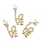 Brass Pendants, Rack Plating, Long-Lasting Plated, with Natural Pearl, Real 18K Gold Plated, Cadmium Free & Lead Free, Word, 30.5mm, Hole: 1.8mm