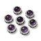 Brass Pave Natural Amethyst Multi-Strand Links, Platinum, Flat Round, 12~12.5x7.5mm, Hole: 1.8mm and 2x2.5mm