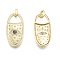 Brass Micro Pave Cubic Zirconia Pendants, Cadmium Free & Lead Free, with Jump Rings, Lock with Eye, Real 18K Gold Plated, 34x16x3.5mm, Hole: 3.5x5.5mm