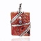 Brass Lampwork Big Pendants, Rectangle, Platinum, Red, 64~67x37x14mm, Hole: 7~9x8~9mm