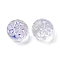 Transparent Glass Beads, Flat Round with Flower, Sky Blue, 13.5x8.5mm, Hole: 1.2mm, about 10pcs/bag