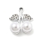 Alloy Rhinestone Pendants, with ABS Plastic Pearl, UV Plated, Cherry, Platinum, 20.5x17.5x9mm, Hole: 1.8mm