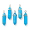 Natural Howlite Pointed Pendants, with Platinum Tone Brass Findings, Bullet, Dyed, 39.5x12x11.5mm, Hole: 4.5x2.8mm