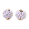 Handmade Polymer Clay Indonesia Beads, Round with Flower, with Alloy Core & Resin & Resin Rhinestone, Light Gold, Lavender, 19~20x17.5~19mm, Hole: 1.8mm