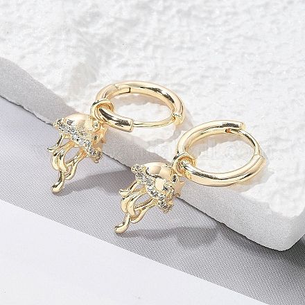 Серьги-кольца из латуни с прозрачным фианитом EJEW-Q014-04G-1
