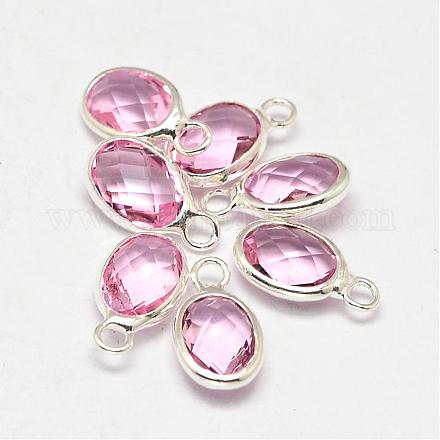 Овальные граненые серебряные подвески из латуни GLAA-O015-01S-1