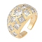 Flower Brass Micro Pave Clear Cubic Zirconia Open Cuff Ring for Women, Cadmium Free & Lead Free, Real 18K Gold Plated, 14mm, Adjustable
