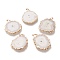 Dyed Natural Druzy Solar Quartz Crystal Pendants, Edge Plated, with Brass Bails, Sunflower, Golden, White, 40~50x30~45x5~6mm, Hole: 4x6mm