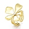 Brass with Cubic Zirconia Open Cuff Rings for Women, Cadmium Free & Nickel Free & Lead Free, Flower, Real 18K Gold Plated, 8mm, Inner Diameter: 18mm