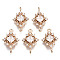 Brass Micro Pave Cubic Zirconia Links Connectors, Long-Lasting Plated, Rhombus, Light Gold, Clear, 17x11x4mm, Hole: 1.2mm