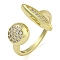 Round & Horse Eye Brass Micro Pave Clear Cubic Zirconia Open Cuff Rings, for Women, Golden, Inner Diameter: 18mm