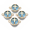 Glass Links connectors, with Light Gold Plated Alloy Findings, Flat Round with Cross, Light Sky Blue, 13.5x19.5x5.5mm, Hole: 1.6mm