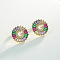 Brass Colorful Cubic Zirconia Stud Earrings, Flat Round, Golden, Letter G, 16x16mm