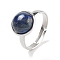 Half Round Natural Lapis Lazuli Finger Rings, 304 Stainless Steel Adjustable Rings for Women, Round: 10mm, US Size 6(16.5mm), 3mm