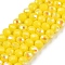 Electroplate Opaque Solid Color Glass Beads Strands, Half Rainbow Plated, Faceted, Rondelle, Yellow, 3.5~3.8x3mm, Hole: 0.4mm, about 105~110pcs/strand, 29~31cm