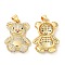 Brass Micro Pave Cubic Zirconia Pendants, Lead Free & Cadmium Free, Bear Charms, Real 18K Gold Plated, 27x19x5mm, Hole: 5.2x3.4mm