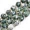 Natural Green Spot Jasper Beads Strands, with Seed Beads, Faceted Bicone Barrel Drum, 7~8x7~8mm, Hole: 1mm, about 35~38pcs/strand, 13.82 inch~14.84 inch(35.1~37.7cm)