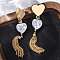 Brass Micro Pave Clear Cubic Zirconia Dangle Stud Earrings, with ABS Imitation Pearl & Glass, Heart, Real 18K Gold Plated, 76x17.5mm