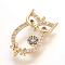 Brass Micro Pave Cubic Zirconia Links, Owl, Real 18K Gold Plated, 20x11x2mm, Hole: 1mm