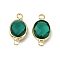 Transparent K9 Glass Connector Charms, with Golden Plated Brass Findings, Cadmium Free & Nickel Free & Lead Free, Faceted, Oval Links, Emerald, 16.5x8.5x4mm, Hole: 1.8mm
