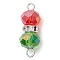 Red & Green Faceted Rondelle Transparent Glass & Brass Rhinestone Peanut Connector Charms, with 304 Stainless Steel Double Loops, Stainless Steel Color, 20x7.5mm, Hole: 2mm