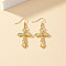Alloy Dangle Earrings, Cross, Golden, 60x24mm