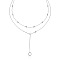 925 Sterling Silver Pave Clear Cubic Zirconia Ring Long Y Pendant Double Layer Lariat Necklaces for Women, without Border, Silver, 13.78 inch(35cm)