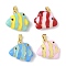 Brass Enamel Pendants, Fish Charms, Real 18K Gold Plated, Cadmium Free & Nickel Free & Lead Free, Mixed Color, 16x18x7mm, Hole: 4x2.5mm