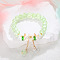 Daisy Crackle Glass Round Beaded Stretch Bracelets, Alloy Cable Chain Charm Bracelets for Women, Pale Green, Inner Diameter: 2-1/2 inch(6.5cm)