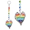 Alloy & Glass Beaded Heart Pendant Keychain, with Glass Octagon Link and Alloy Split Key Rings, Colorful, 27.4cm
