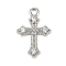 Brass Micro Pave Clear Cubic Zirconia Pendants, Cadmium Free & Nickel Free & Lead Free, Cross Charms, Platinum, 14.5x9.5x2.5mm, Hole: 1.2mm