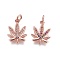 Brass Micro Pave Cubic Zirconia Charms, Leaf, Rose Gold, 15x11.5x1.5mm, Hole: 3mm