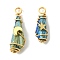 2Pcs Electroplated Natural Quartz Crystal Dyed Copper Wire Wrapped Pendants, Teardrop Charms with Brass Star & Moon, Golden, Blue, 28~37x9.5~15.5x7.5~16mm, Hole: 3.5~4mm