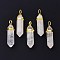 Natural Quartz Crystal Pointed Pendants, Rock Crystal Pendants, with Random Brass Pendant Hexagon Bead Cap Bails, Golden, Bullet, 38.5~40x12~12.5x10~11mm, Hole: 3x4.5mm