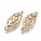 Brass Links connectors, Nickel Free, Real 18K Gold Plated, with Cubic Zirconia, Horse Eye, Clear, 18x7x4mm, Hole: 1.2mm