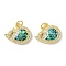 Brass Micro Pave Cubic Zirconia Pendants, Cadmium Free & Lead Free, with Synthetic Opal and Jump Ring, Whale, Real 18K Gold Plated, 14.5x18x4mm, Hole: 3.5mm