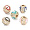 Brass Micro Pave Cubic Zirconia Beads, with Enamel,  Long-Lasting Plated, Flat Round with Evil Eye, Real 18K Gold Plated, Mixed Color, 8mm, Hole: 2mm