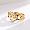 Stainless steel Rhinestone Hollow Ring, Flat Round, Golden, US Size 8(18.1mm)
