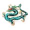 Dragon Alloy Rhinestone Brooches, Enamel Pins for Unisex, Golden, Teal, 42x46x11mm
