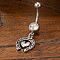 Cowboy Theme 304 Stainless Steel Pave Synthetic Turquoise Curved Barbell Dangle Belly Rings, Antique Silver, Horseshoe with Heart, 42x13mm