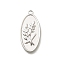 304 Stainless Steel Pendants, Oval with Leaf Charms, Anti-Tarnish, Stainless Steel Color, 23.5x11.5x1.5mm, Hole: 1.8mm