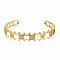 Brass Micro Pave Clear Cubic Zirconia Cuff Bangles, with Enamel, Nickel Free, Square, Real 16K Gold Plated, Creamy White, Inner Diameter: 2-3/8x2 inch(5.9x4.5cm)
