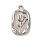 304 Stainless Steel Pendants, Stainless Steel Color, Flower Pattern, Rectangle, 20.5x12x3mm, Hole: 1.6mm