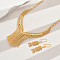 Luxurious Geometric Hollow Out Leaf Alloy Earrings & Necklaces Set for Women, Golden