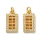 Brass Micro Pave Cubic Zirconia Pendants, Abacus Charms, with Jump Ring, Rack Plating, Lasting Plated, Cadmium Free & Lead Free, Golden, 16x8.5x2mm, Hole: 3mm
