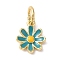 Brass Enamel Charms, with Jump Ring, Long-Lasting Plated, Lead Free & Cadmium Free, Flower Charms, Real 18K Gold Plated, Turquoise, 10x7.5x2mm, Hole: 3mm