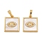 Brass Micro Pave Clear Cubic Zirconia Pendants, Cadmium Free & Lead Free, Square with Eye, with Shell, Real 18K Gold Plated, 16.5x14x2.5mm, Hole: 5x3.5mm