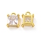 Brass Pendants with Clear Glass, Square Charms, Real 18K Gold Plated, 9.5x7x4.5mm, Hole: 1.5mm